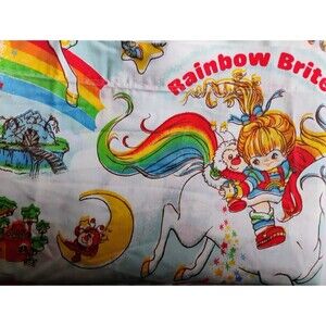 Vintage 1983 Rainbow Brite Twin Bed Sheet Bibb Co Hallmark 80s Nostalgia Fabric